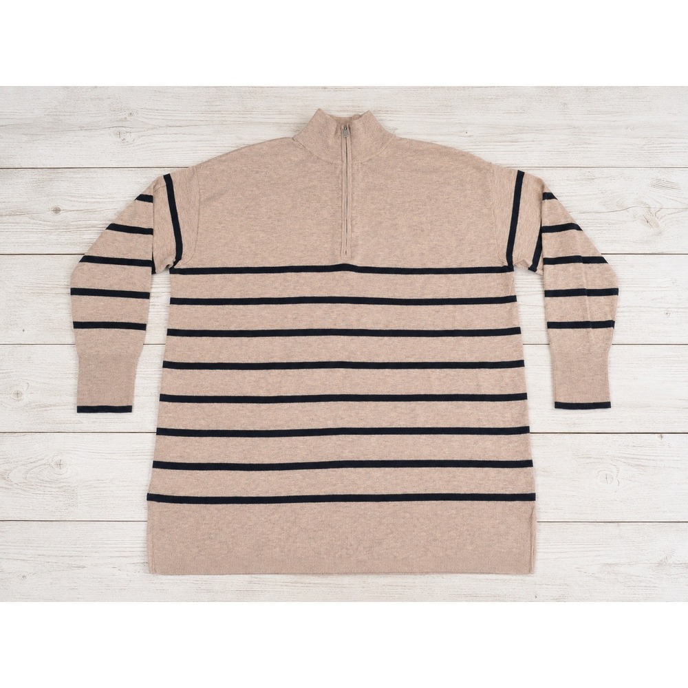 Ava & Viv Quarter Zip Striped Pullover Sweater Tan Black Plus Size XXL 4157
